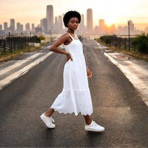 Ella by Rafaella Women’s White Tiered Eyelet Midi Dress Sz XL